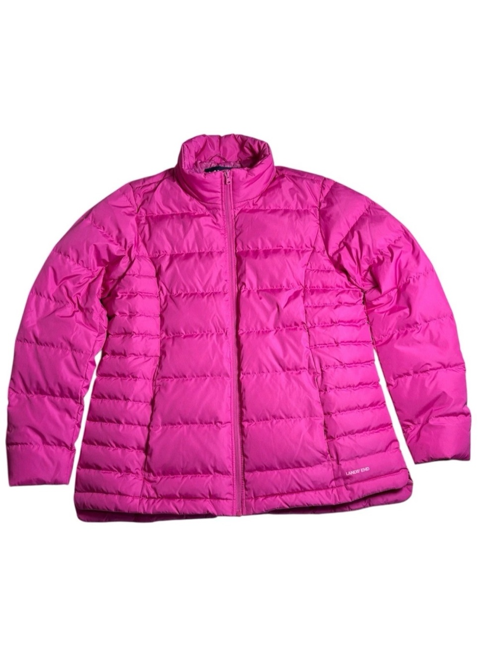 Lands End Womens XL T Magenta Pink Puffer Jacket Down Feathers Insulated Ski